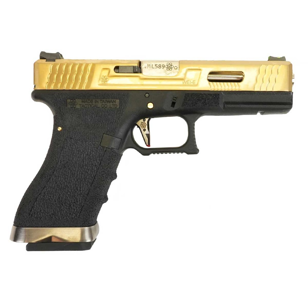 PISTOLA WE G17 CUSTOM-TG FULL METAL NEGRA-DORADA