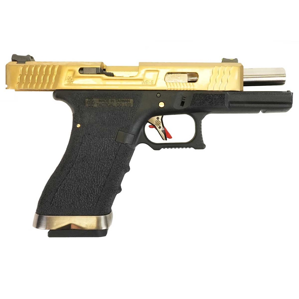 PISTOLA WE G17 CUSTOM-TG FULL METAL NEGRA-DORADA