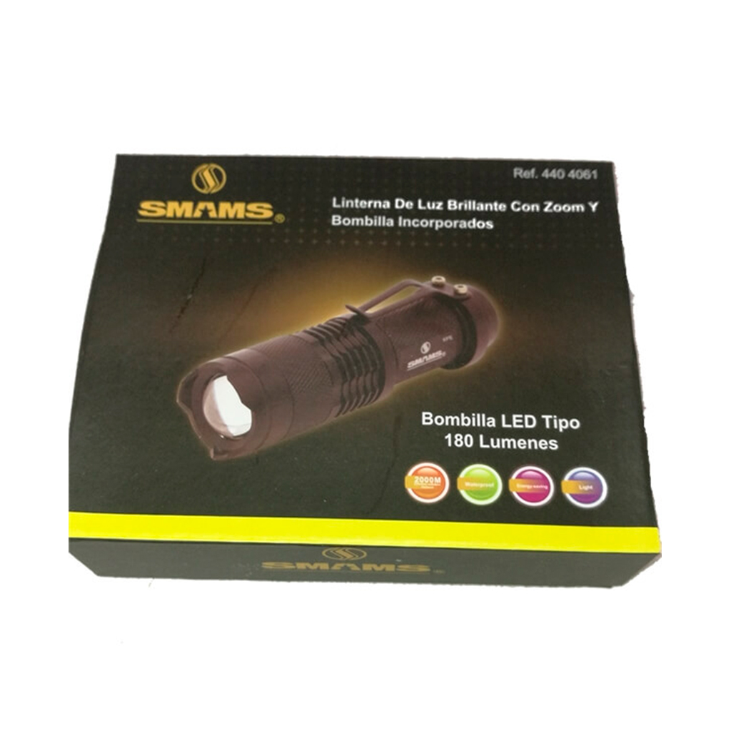 LINTERNA SMAMS C/BATERIA C/CARGADOR 180LM NEGRA