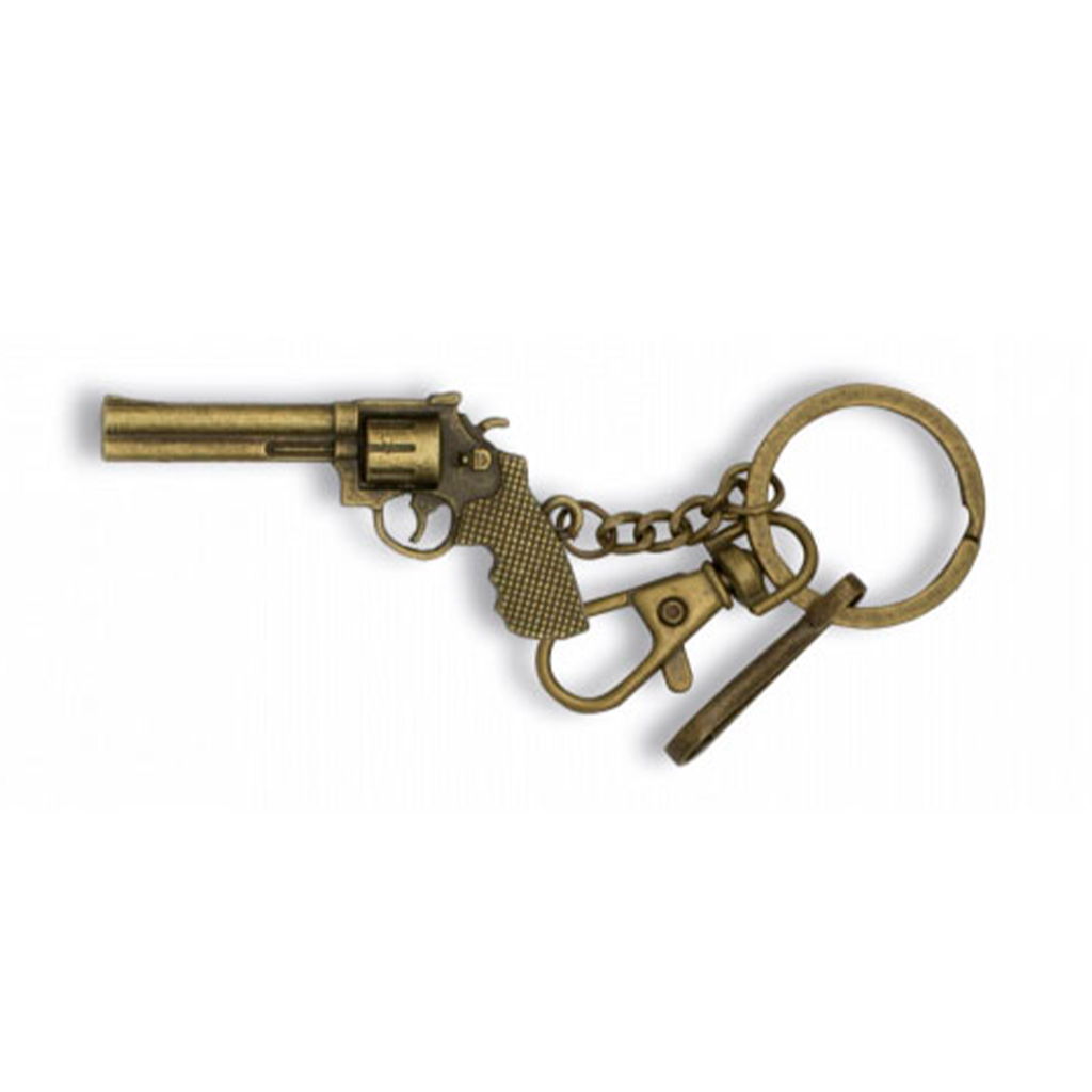 LLAVERO REVOLVER LARGO ZAMAK DORADO