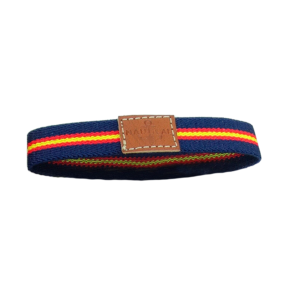 PULSERA ESPAÑA ELASTICA CUADRADO CUERO MARINO