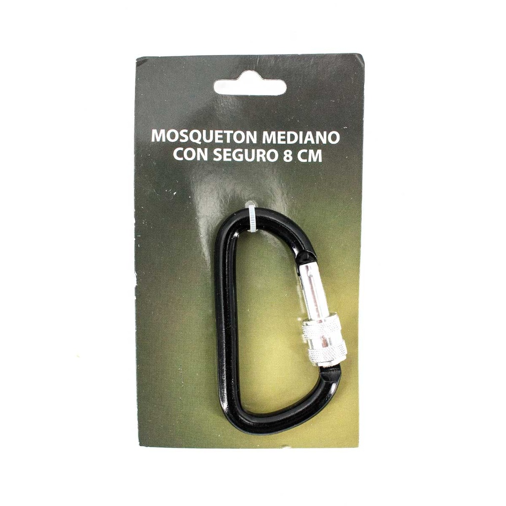 MOSQUETON MEDIANO C/SEGURO 8CM NEGRO-PLATA
