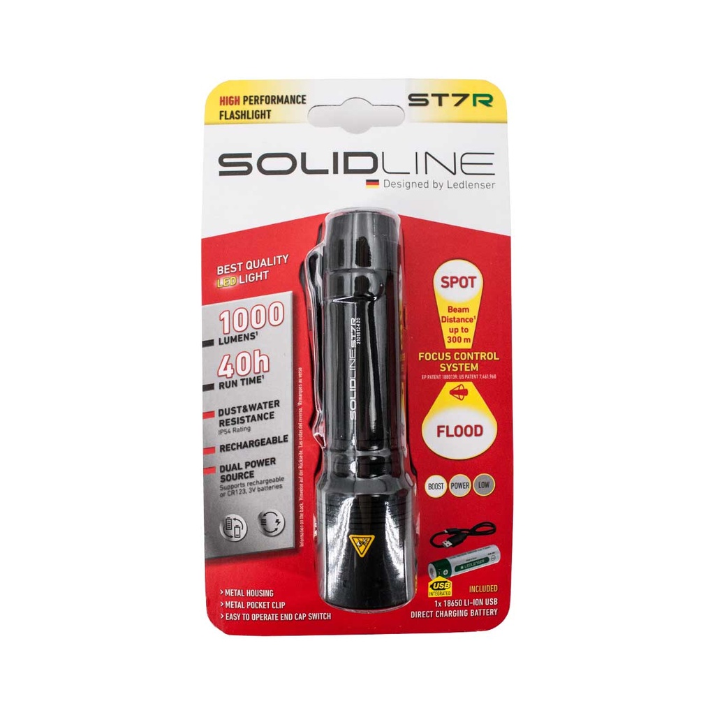 LINTERNA SOLIDLINE RECARGABLE 900LU ST6R NEGRA