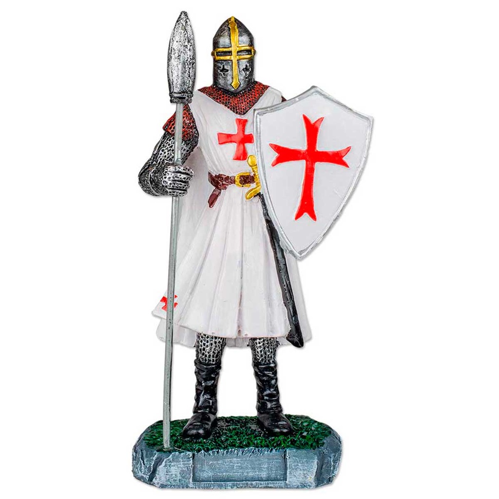 FIGURA TEMPLARIO LANZA Y ESCUDO 8 CM BLANCO