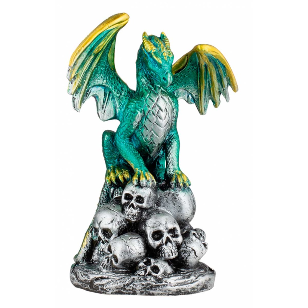 FIGURA RESINA DRAGON CALAVERAS VERDE