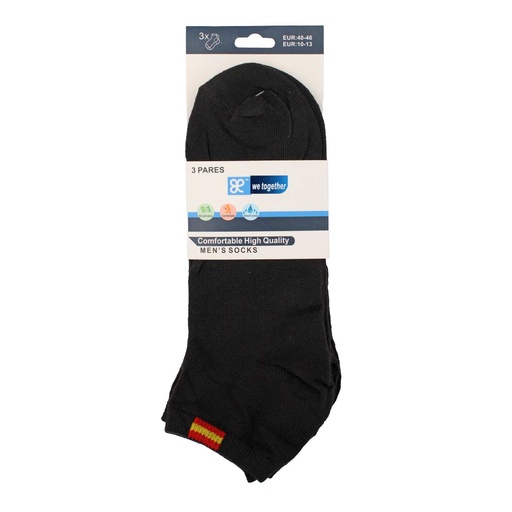 [8311-11] CALCETIN TOBILLERO TOGETHER ESPAÑA PUÑO 3 PCS NEGRO